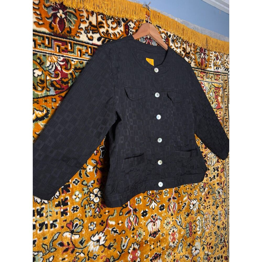Vintage Black Textured Jacquard Round Neck Cropped Blazer Jacket sz 12 Ruby Rd - Picture 3 of 14